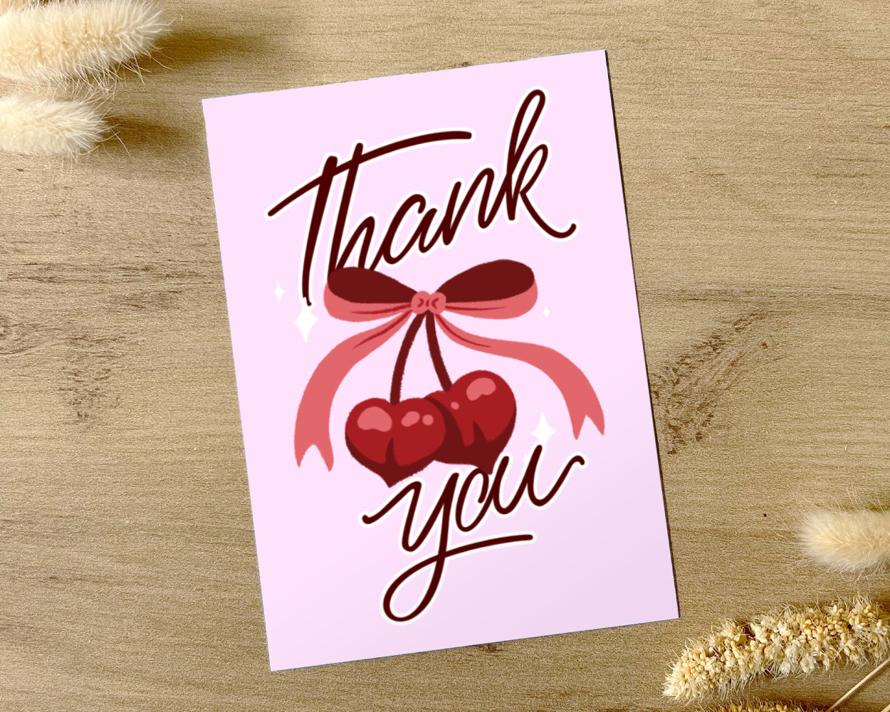 Kirsche und Schleife - Dankeskarte "Thank you" mit Prägung