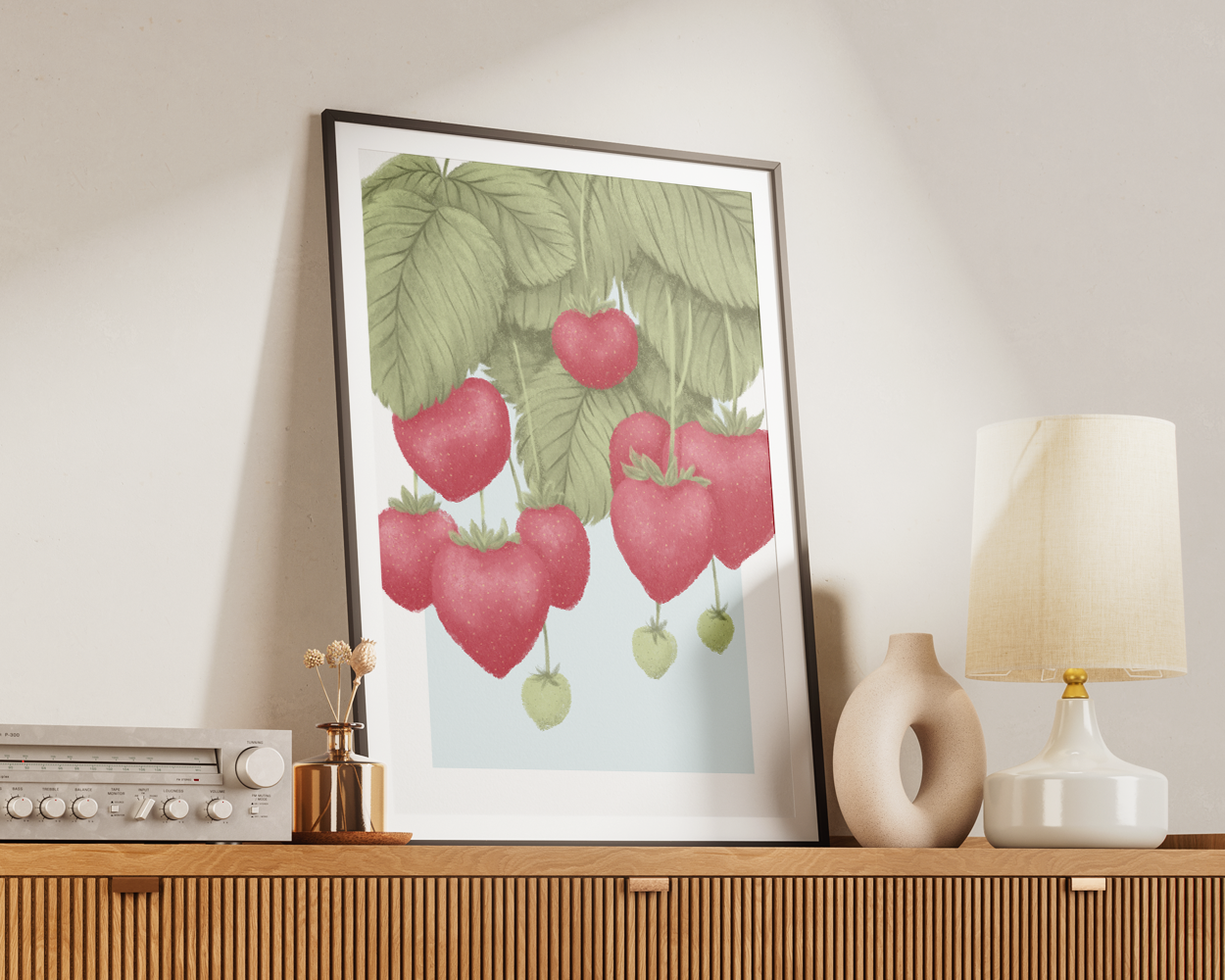 Erdbeeren Illustration Poster