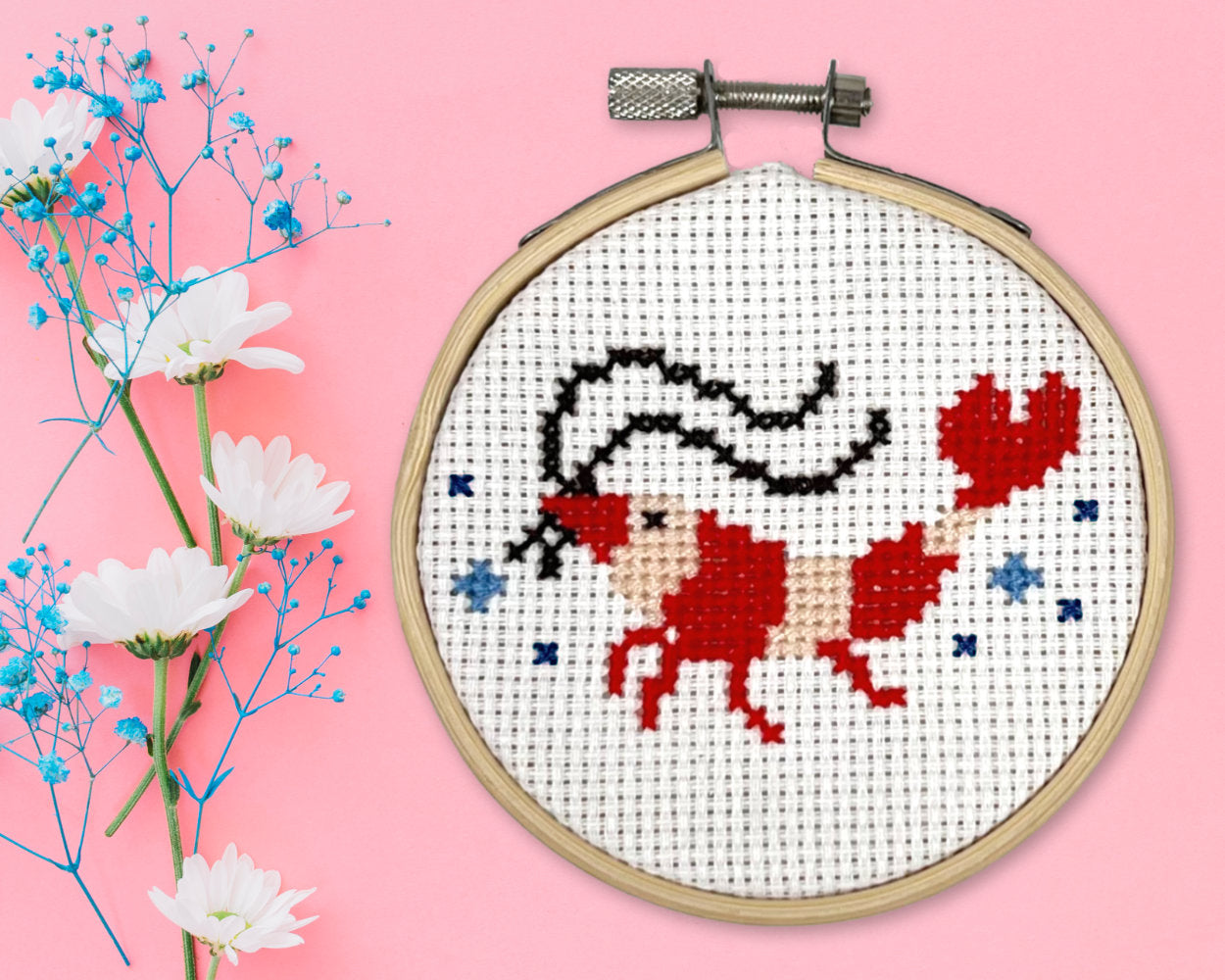 Rosa Hintergrund mit Kreuzstich Garnele