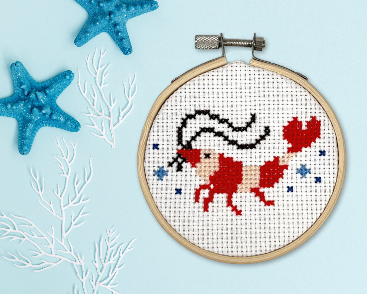 Marine Kreuzstichvorlage mit Garnele