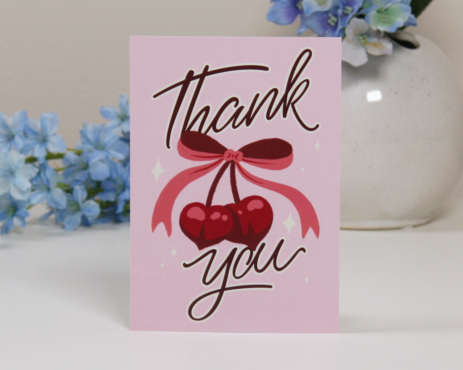 Kirsche und Schleife - Dankeskarte "Thank you" mit Prägung
