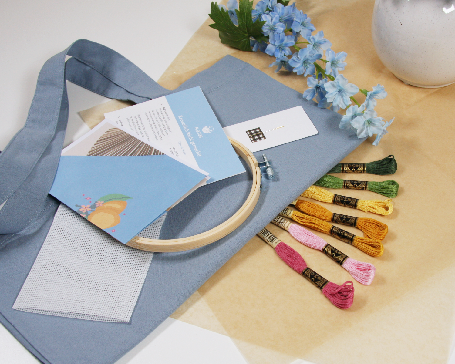 Lemon Cross Stitch Set with Tote Bag