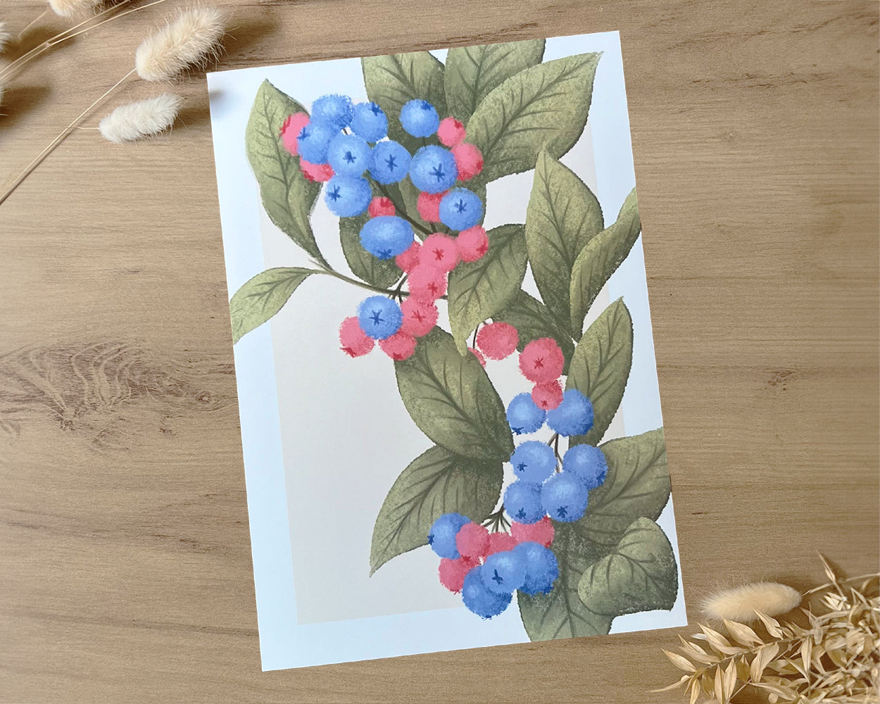 Blaubeeren Illustration A4 Kunstdruck