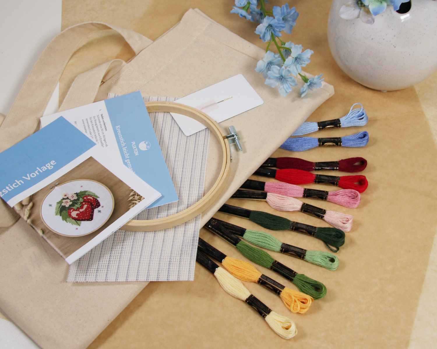 Erdbeere Kreuzstich-Set mit Jutebeutel