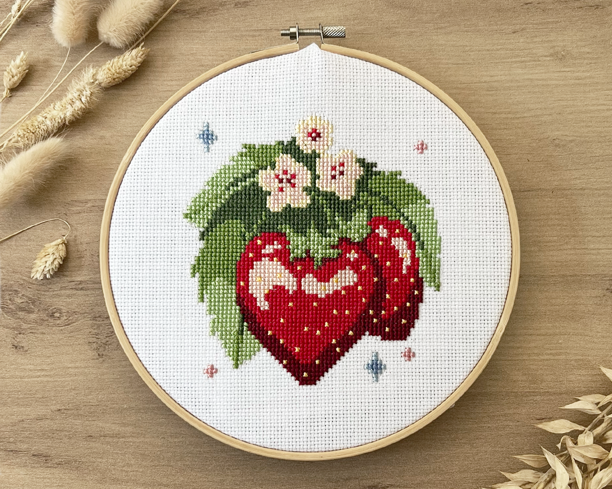 Strawberry Cross-Stitch Kit – Embroidery Set with Strawberry Motif for Beginners | PLIXTON