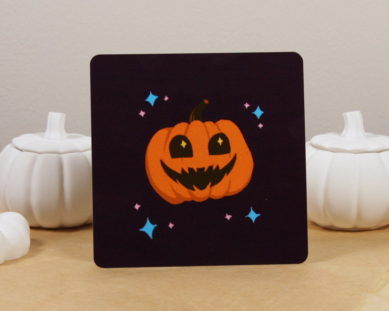 Dunkellila Halloween Karte | Quadratische Grußkarte 14,8 × 14,8 cm | UV-Lack, glänzend & abgerundete Ecken