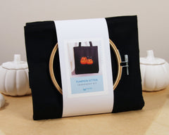 Cat Pumpkin Cross-Stitch Set | DIY Embroidery Kit for Tote Bags | Beginner Craft Set with Pattern & DMC Thread