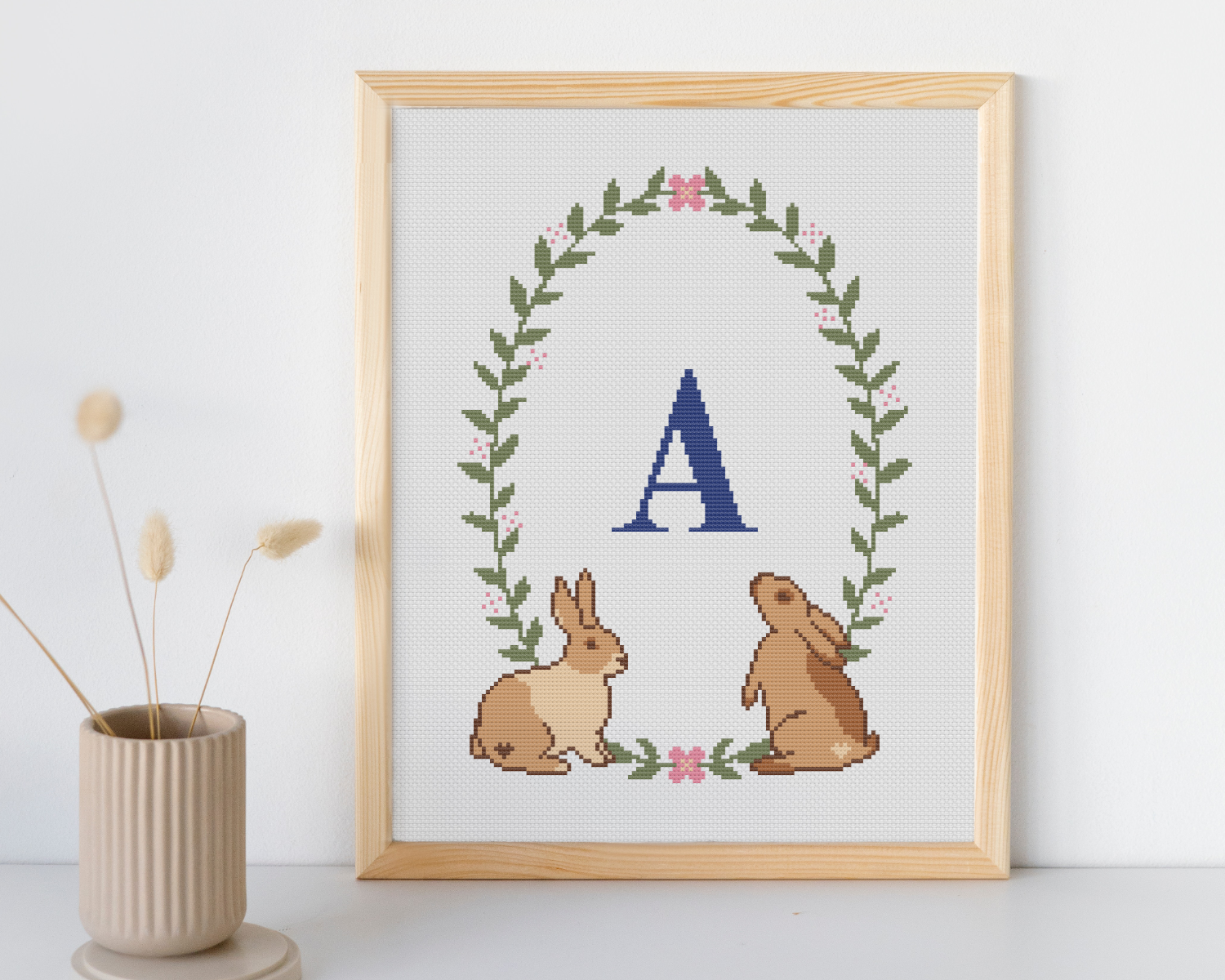 Hasen Monogramm Kreuzstich-Set – Personalisierbares Stickset